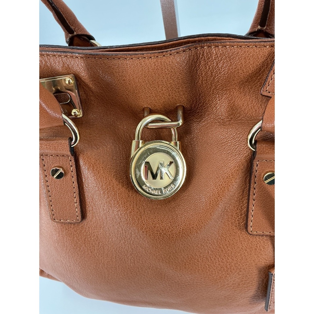 Michael Kors Hamilton Satchel Purse Cognac Leather Gold Hardware Top Handle bag - Picture 5 of 13